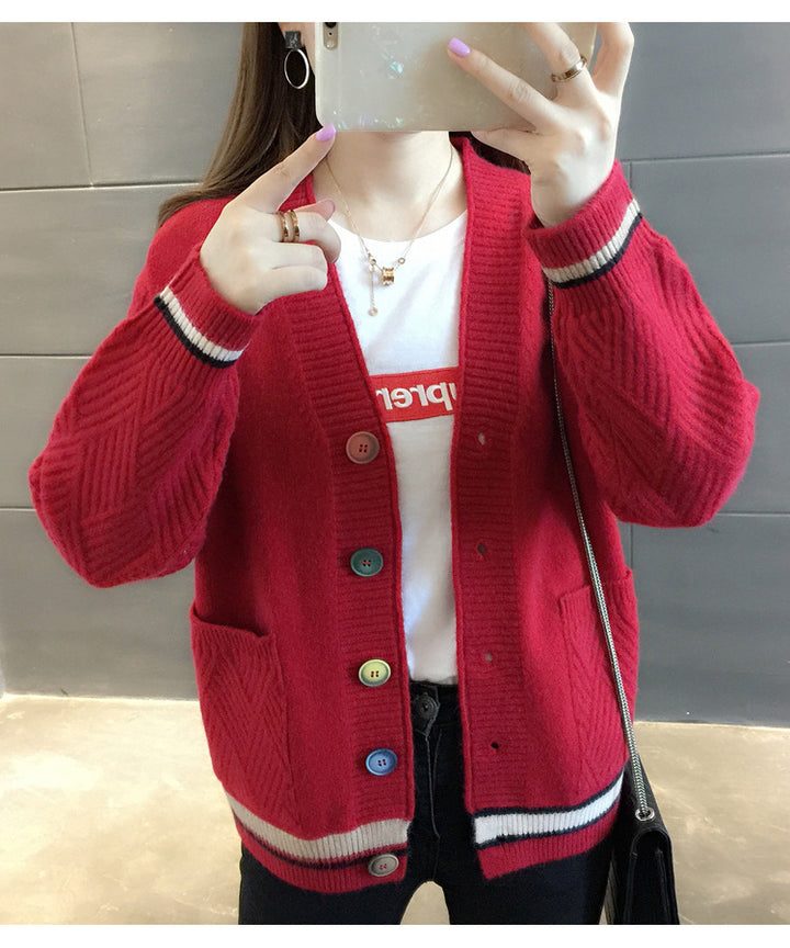 Coat woman V neck long sleeves over cardigan