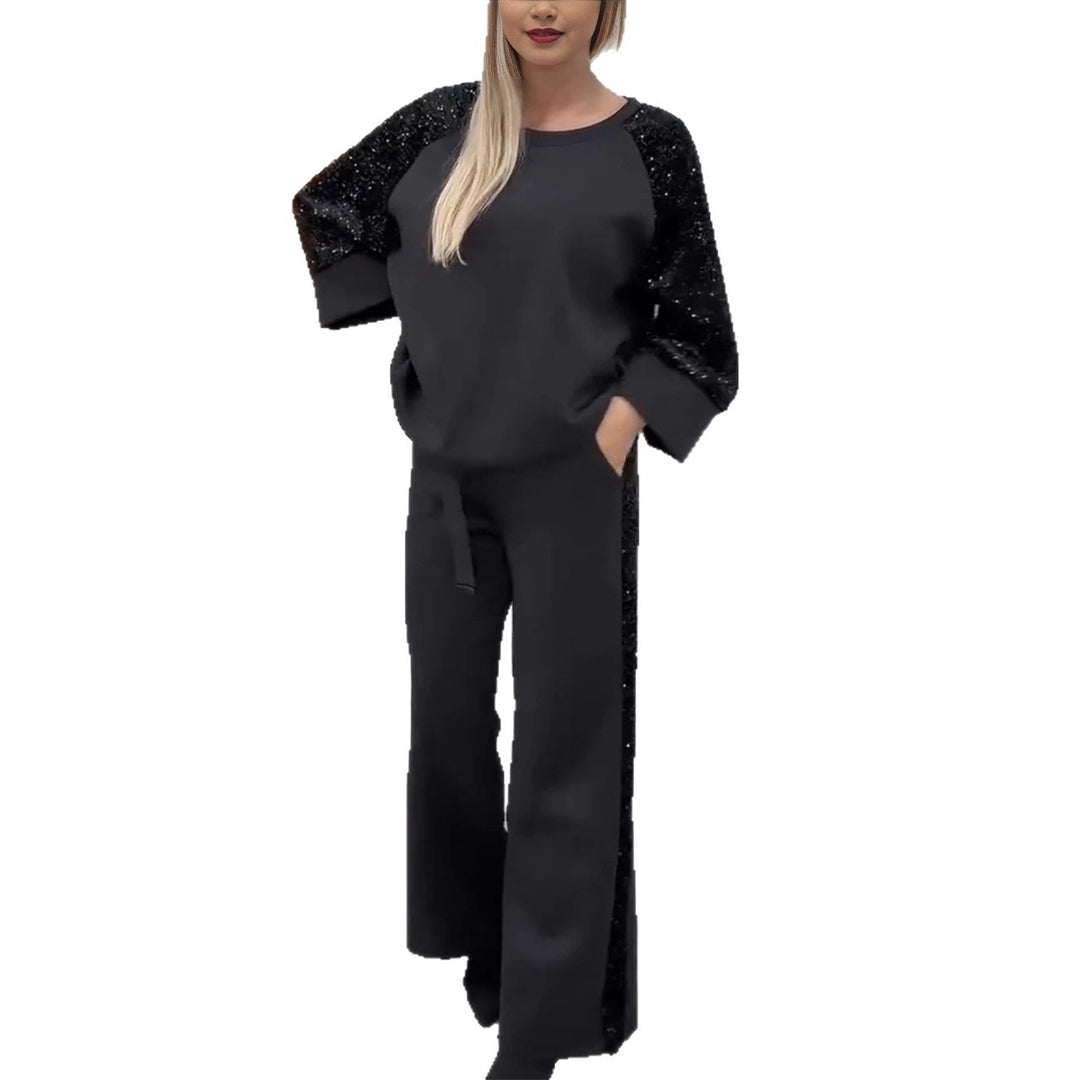 Sequined Patchwork Sweatshirt And Sweatpants Set
