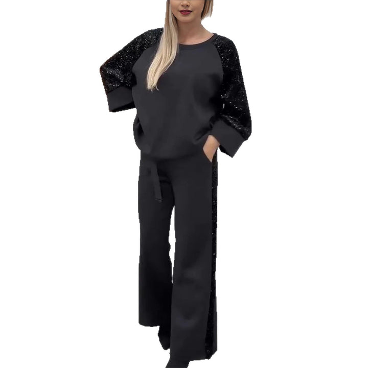 Sequined Patchwork Sweatshirt And Sweatpants Set