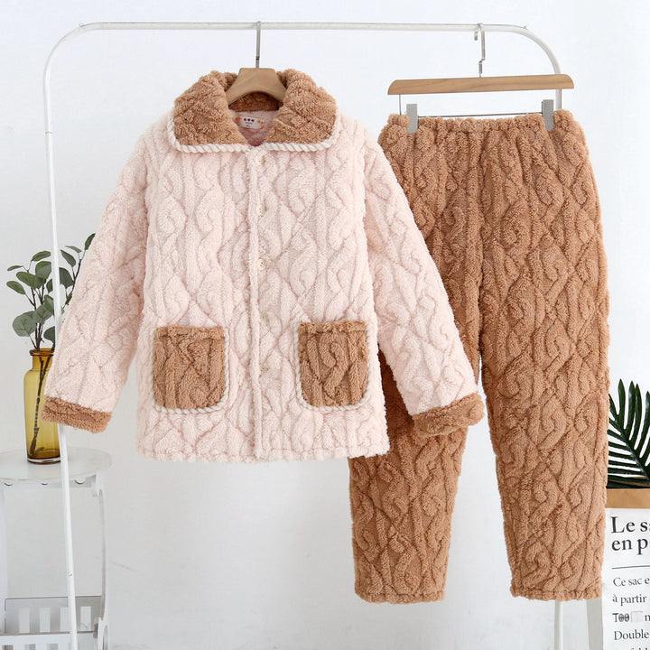 Three-Layer Coral Fleece Loungewear Set - Premium Warmth