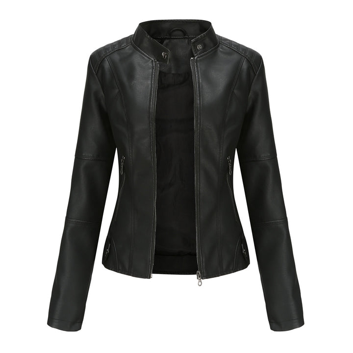 Slim-Fit Leather Jacket with Stand Collar