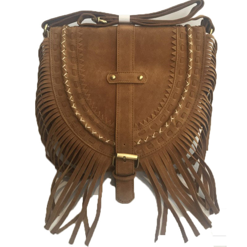 Suede Fringe Diagonal Crossbody Bag