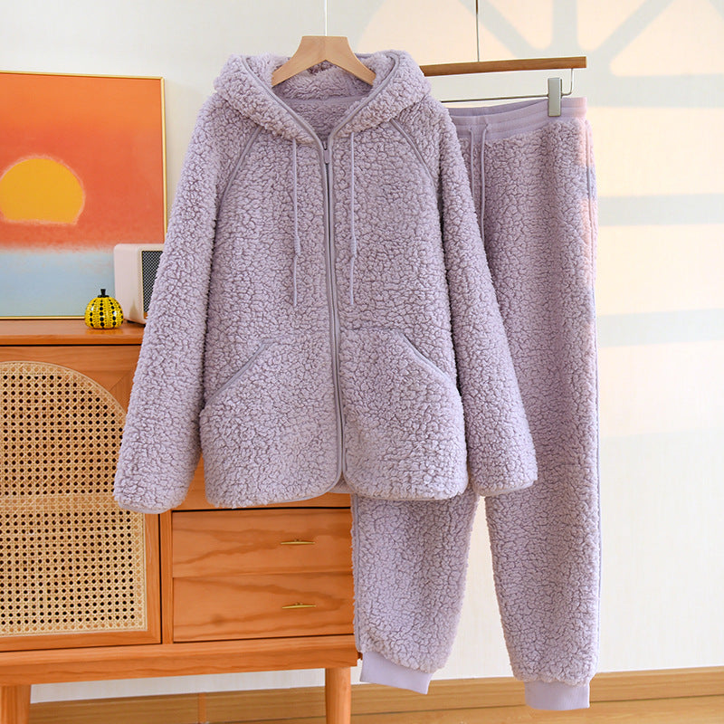 Two-piece Flannel Cute Hooded Thickened Loungewear Autumn And Winter