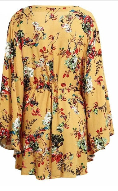 Boho Flower Batwing Sleeve Dress