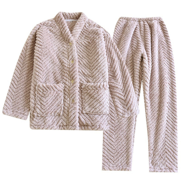 Round Neck Flannel Loungewear Set - Simple & Casual