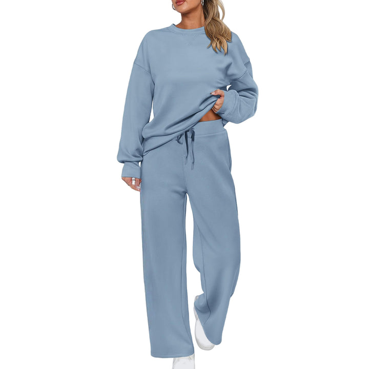 Patchwork Sweatshirt And Wide-Leg Pants Set