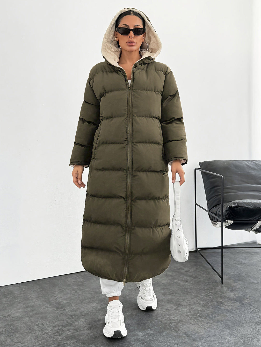 Long Below The Knee Hooded New Leisure Puffer Jacket Coat
