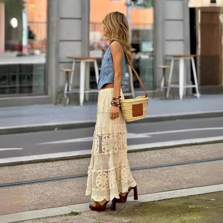 A- Line Crochet Lace Patchwork Knitting Skirt For Women