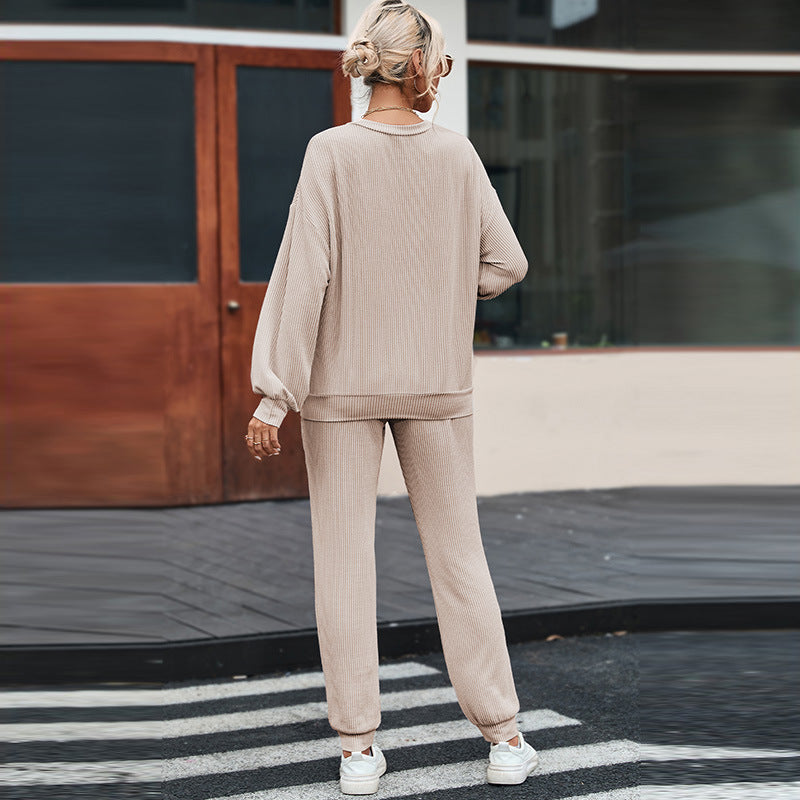Solid Colour Casual Loungewear Set - Japanese Korean Style