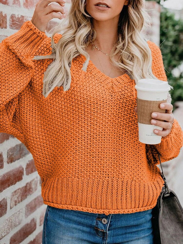 Loose Knitted V Neck Sweater Women