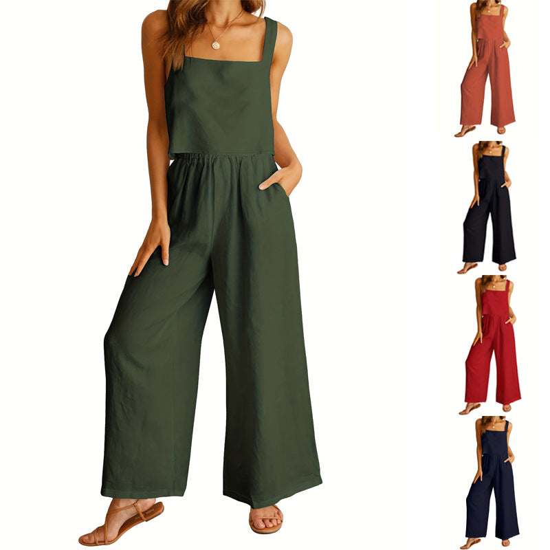 Square Collar Sleeveless Camisole & Wide Leg Trousers Two Piece Set