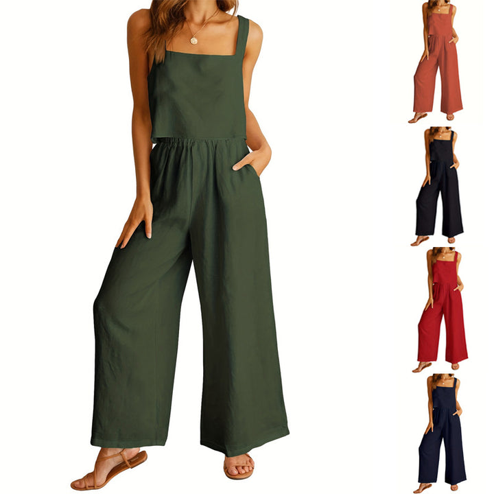 Square Collar Sleeveless Camisole & Wide Leg Trousers Two Piece Set