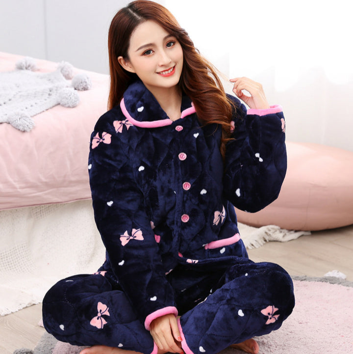 Three-Layer Coral Fleece Loungewear Set - Premium Warmth