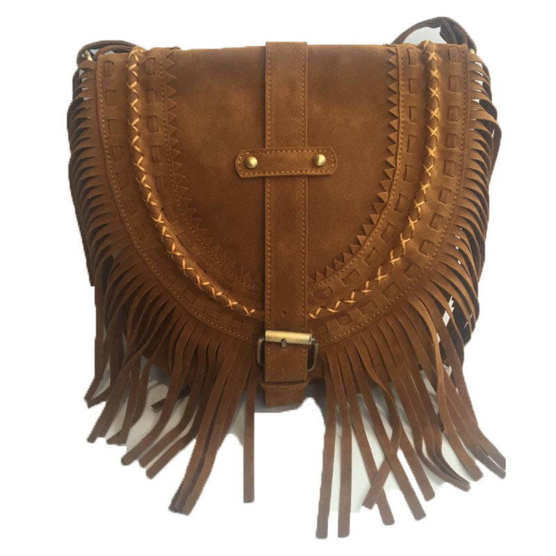 Suede Fringe Diagonal Crossbody Bag