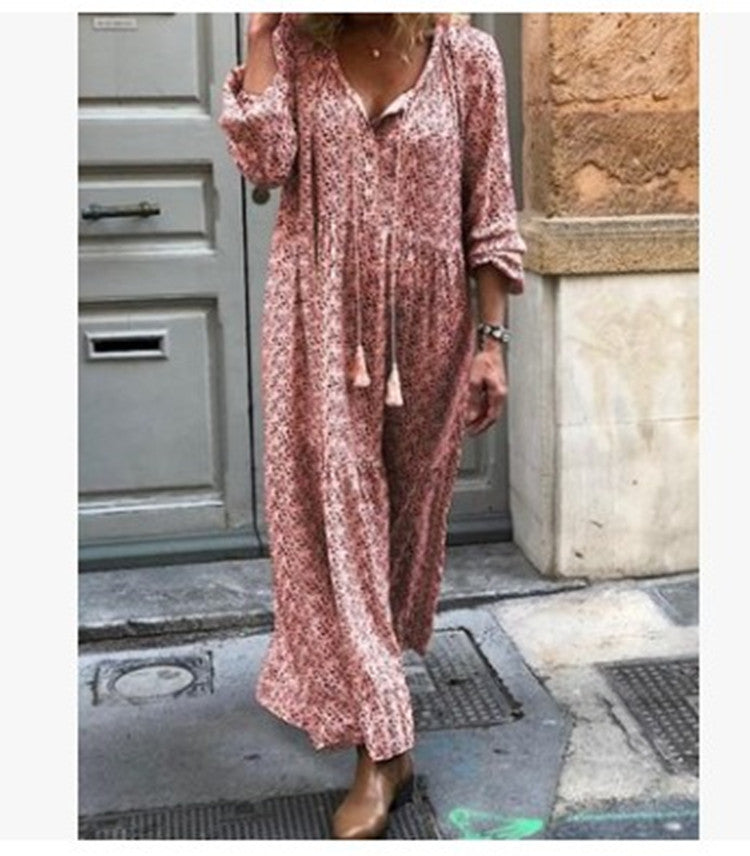 V-Neck Print Maxi Dress