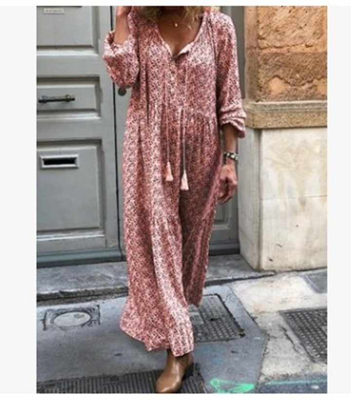 V-Neck Print Maxi Dress