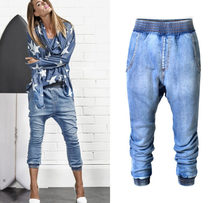 Elastic Waist Cropped Jeans - Plus Size