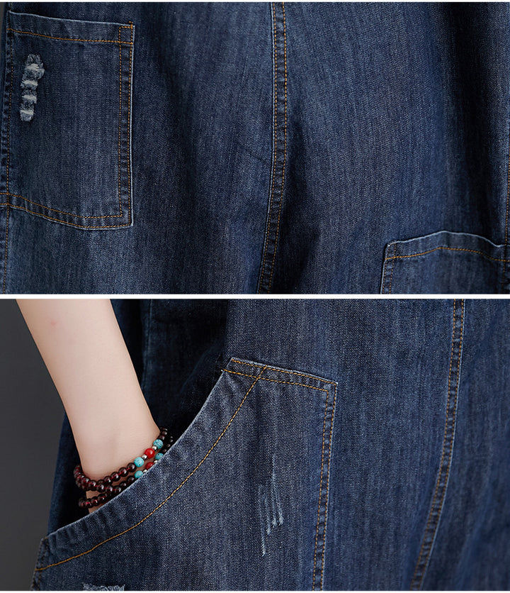 Cropped Denim Dungarees - Plus Size