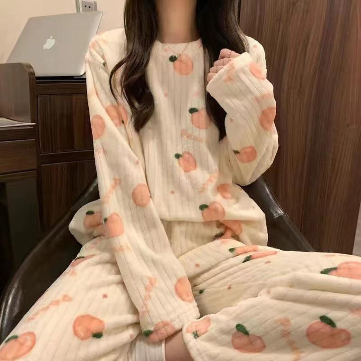 Cute Coral Fleece Loungewear Set - Cartoon Style