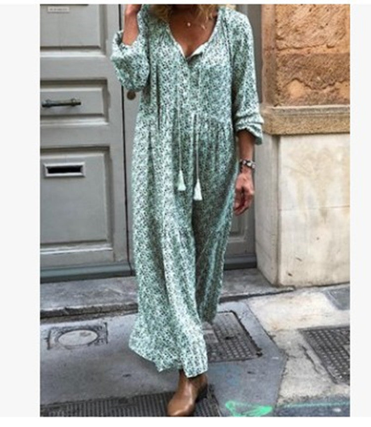 V-Neck Print Maxi Dress