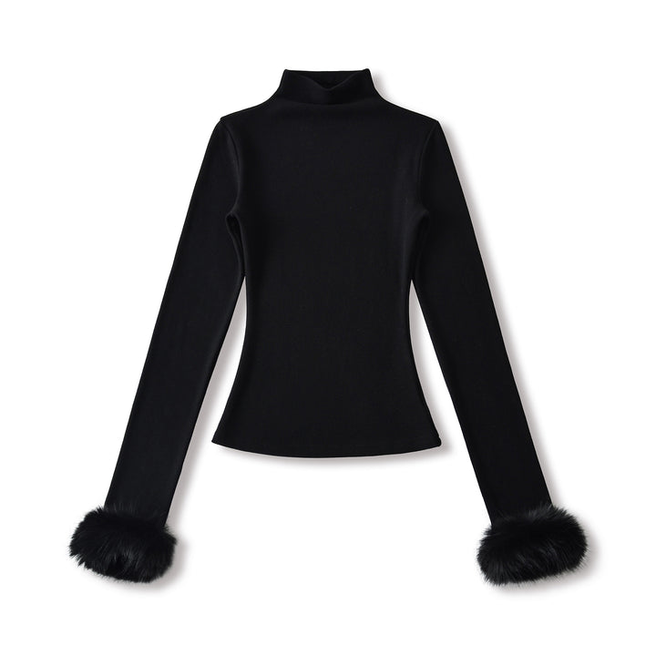 Detachable Furry Sleeve Mock Neck Top - Winter Pullover