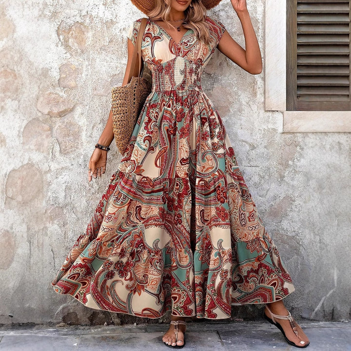 Resort-Style Floral V-Neck Maxi Dress