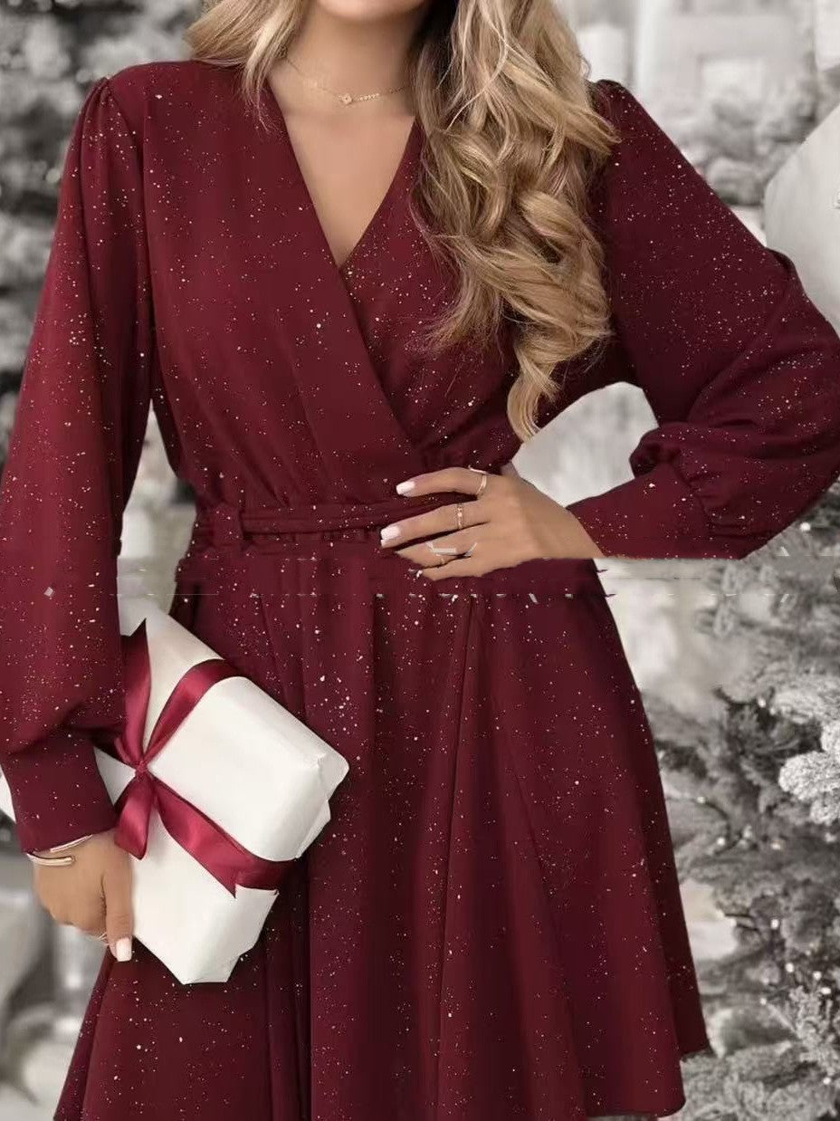 Slimming Waist-cinching Sequin Dress With An Elegant Vibe