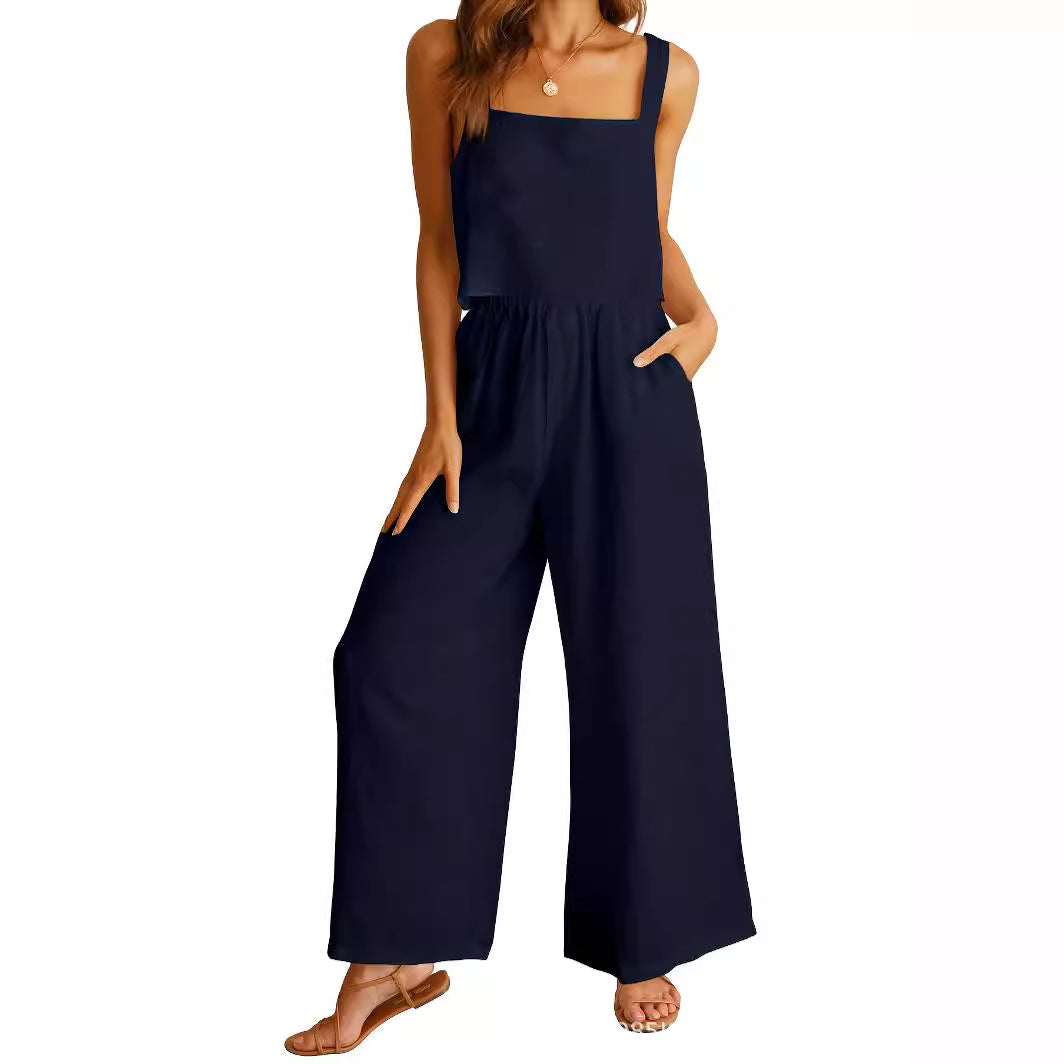 Square Collar Sleeveless Camisole & Wide Leg Trousers Two Piece Set