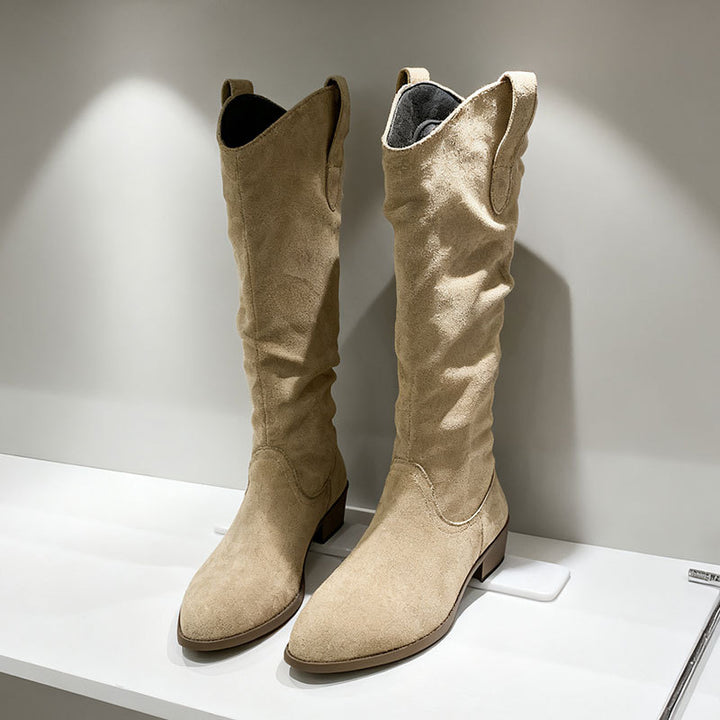 Chunky Heel Suede High-Top Riding Boots