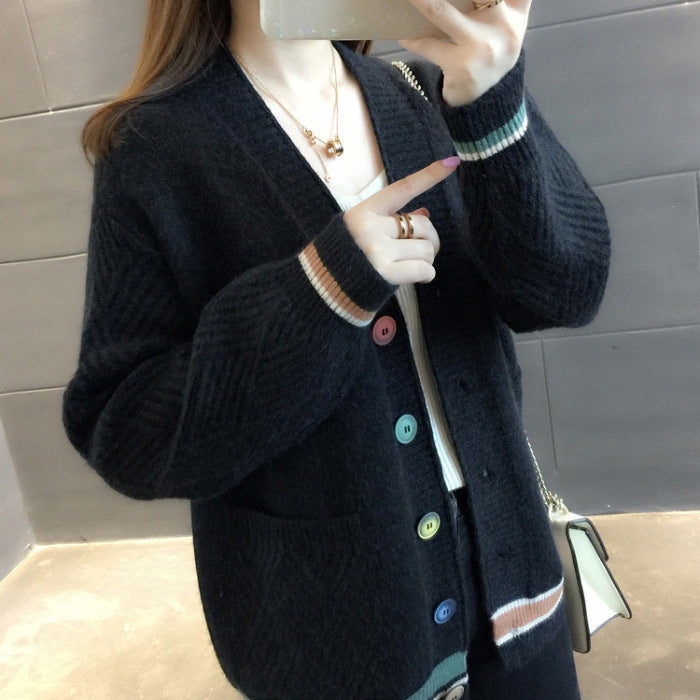 Coat woman V neck long sleeves over cardigan