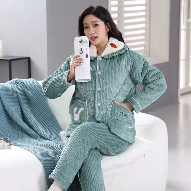 Three-Layer Coral Fleece Loungewear Set - Premium Warmth