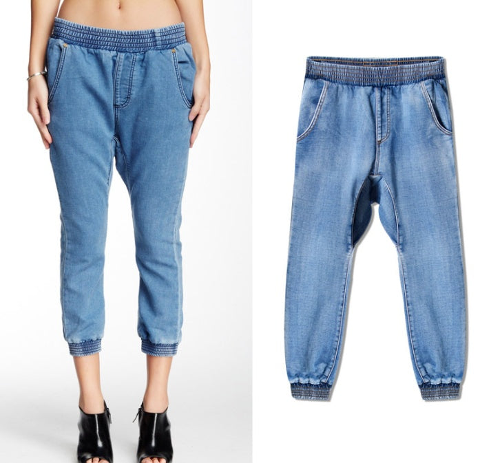 Elastic Waist Cropped Jeans - Plus Size