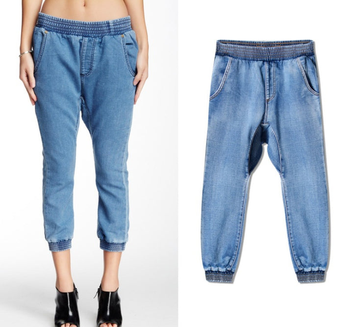 Elastic Waist Cropped Jeans - Plus Size