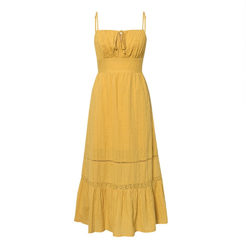 Boho Solid Color Strap Lace Dress