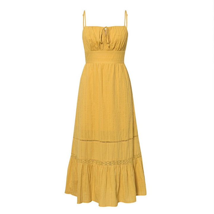 Boho Solid Color Strap Lace Dress