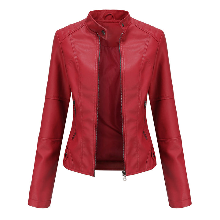 Slim-Fit Leather Jacket with Stand Collar