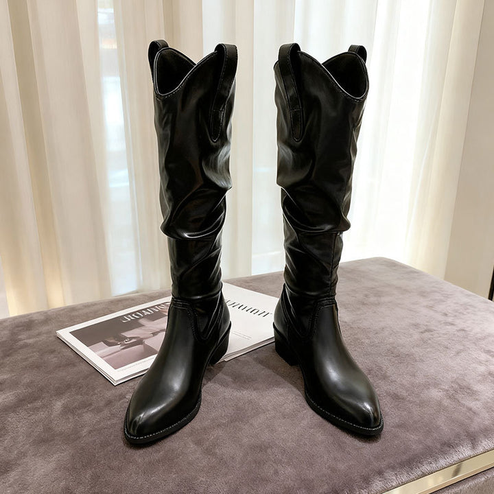Chunky Heel Suede High-Top Riding Boots