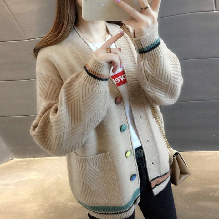 Coat woman V neck long sleeves over cardigan
