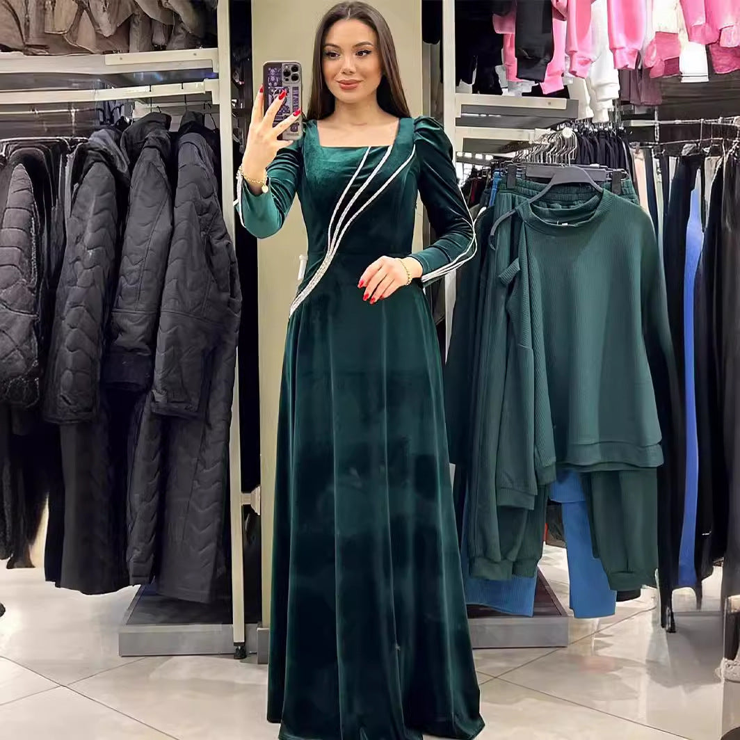 Rhinestone Embellished Long Sleeve Maxi Dress
