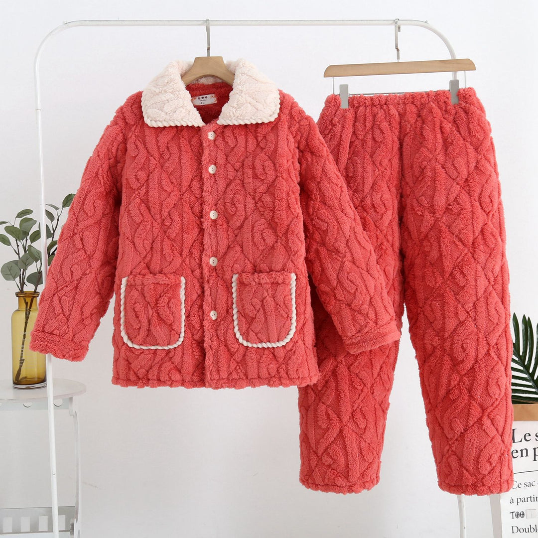 Three-Layer Coral Fleece Loungewear Set - Premium Warmth
