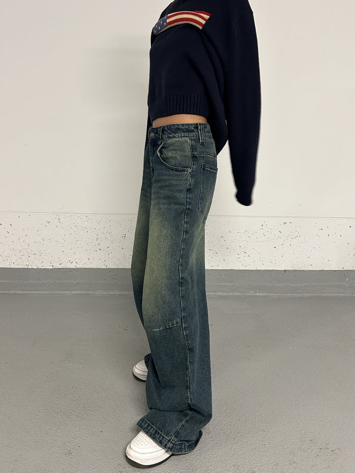Retro Washed Straight Leg Jeans - Plus Size