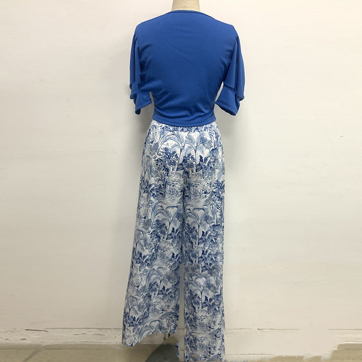 Premium Printed Two-Piece Fashion Set - Blue