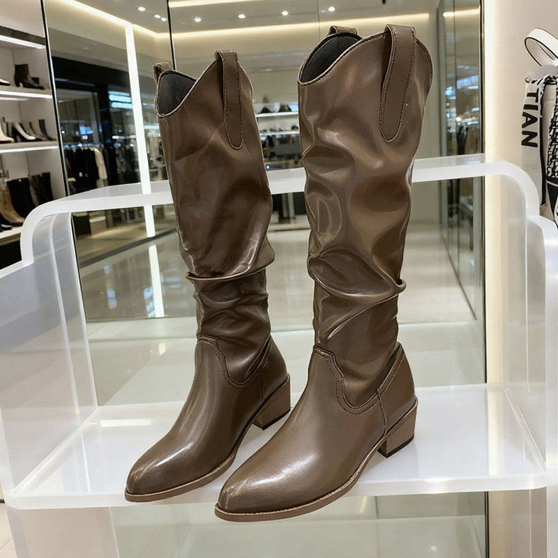 Chunky Heel Suede High-Top Riding Boots