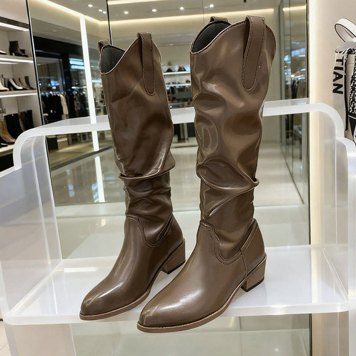 Chunky Heel Suede High-Top Riding Boots
