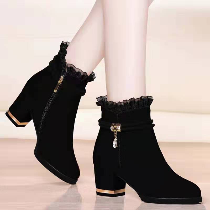 Mid-Heel Sandal Boots with Tassel Detail