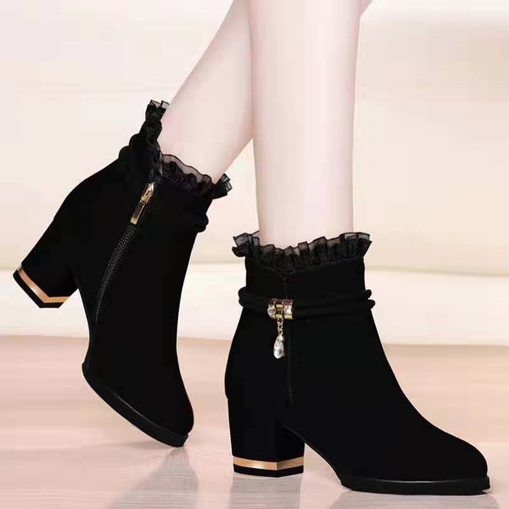 Mid-Heel Sandal Boots with Tassel Detail