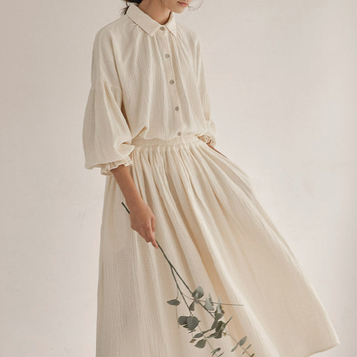Double-Layer Gauze Loungewear Set - Lantern Sleeve
