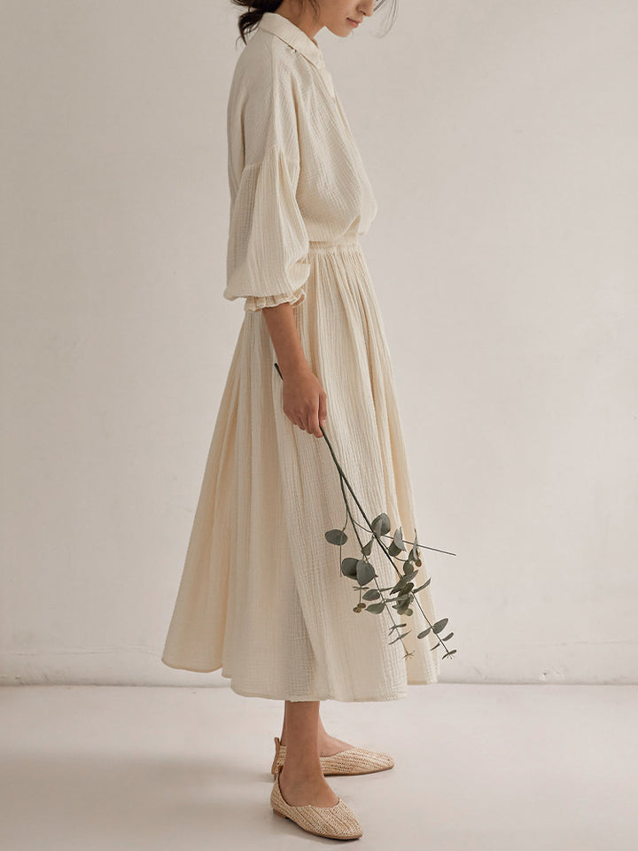 Double-Layer Gauze Loungewear Set - Lantern Sleeve