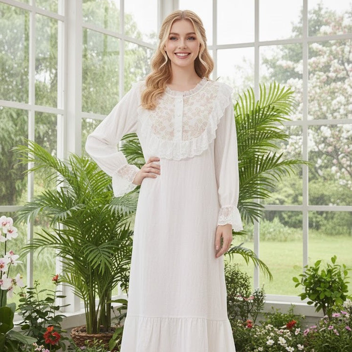 Long-sleeved Loose-fitting Plus-size Long French-style Cozy Nightgown
