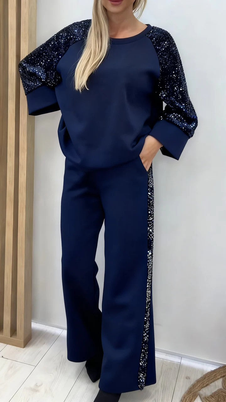 Sequined Patchwork Sweatshirt And Sweatpants Set